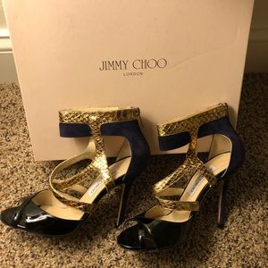 Jimmy Choo Gold and Navy Heels